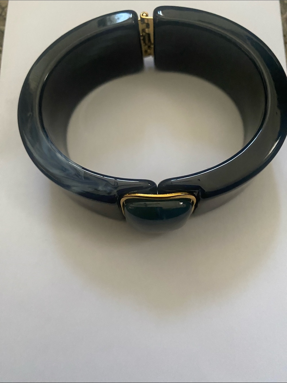 Women’s Navy Resin Hinged Bangle Bracelet with Gold Accent